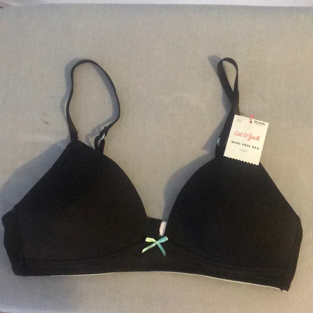 NWT Cat and Jack wire free bra, black and mint